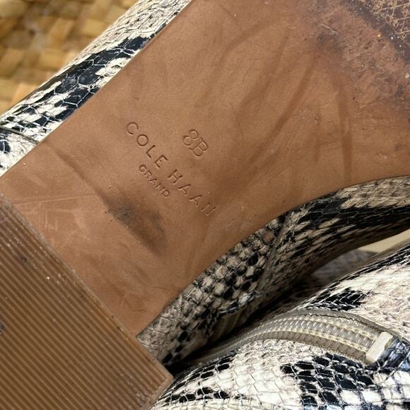 COLE HAAN Eva Booties Size 8 Snake Embossed Leather Heeled Ankle Boots - Picture 6 of 7